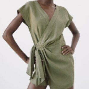 Zara - Knotted Linen Blend Short Romper